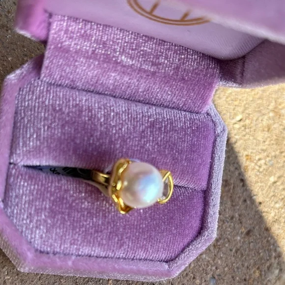 Genuine Pearl and Teardrop Accent Ring